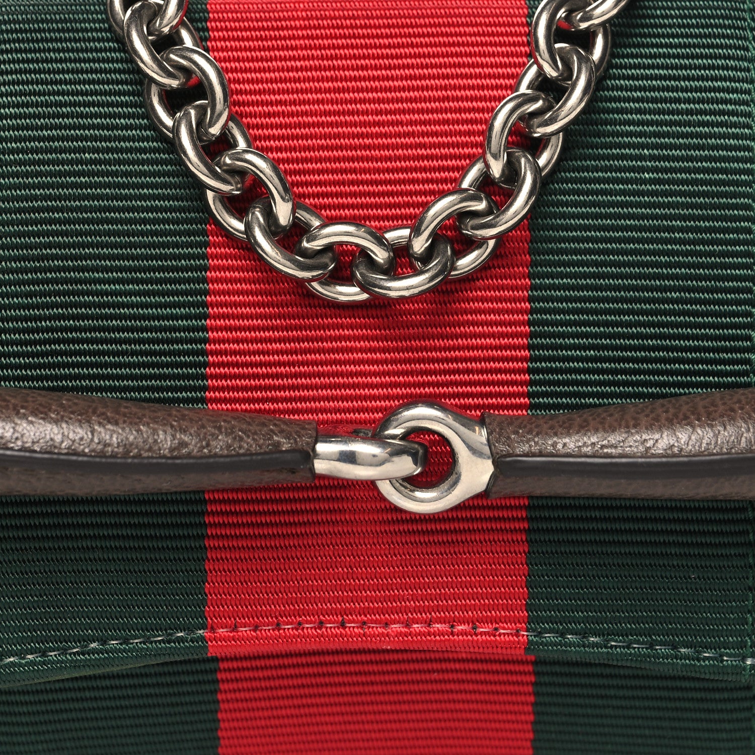 Gucci Monogram Textured Dollar Calfskin Heavy Grosgrain Web Small Maxi Horsebit Chain Shoulder Bag Beige Ebony New Acero 8 of 11