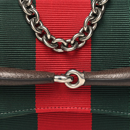 Gucci Monogram Textured Dollar Calfskin Heavy Grosgrain Web Small Maxi Horsebit Chain Shoulder Bag Beige Ebony New Acero 8 of 11