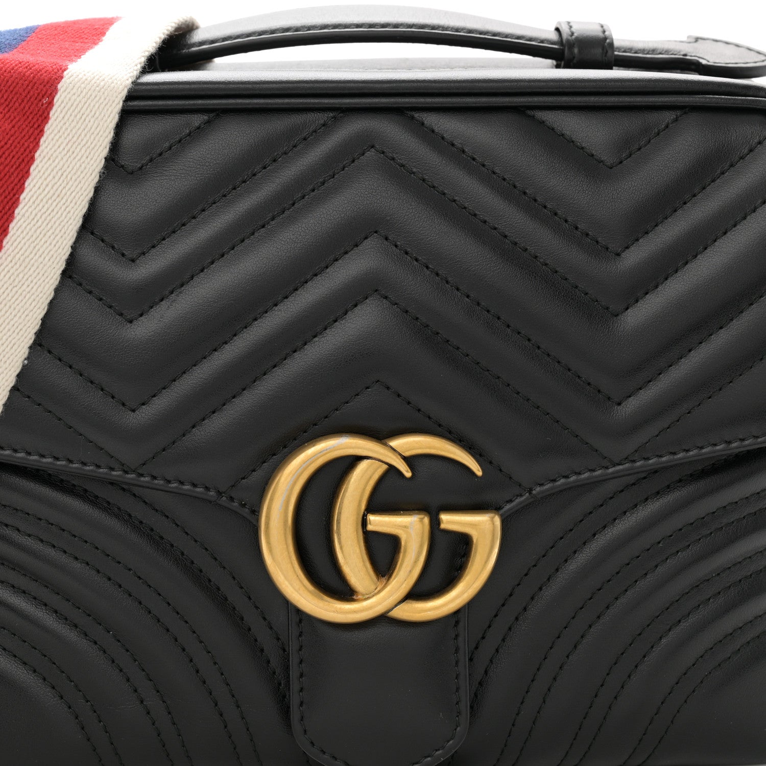 Gucci Calfskin Matelasse Sylvie Web Small GG Marmont Top Handle Shoulder Bag Black 8 of 10
