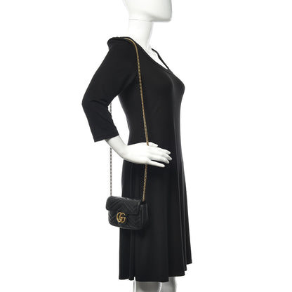 Gucci Calfskin Matelasse Super Mini GG Marmont Shoulder Bag Black 2 of 13