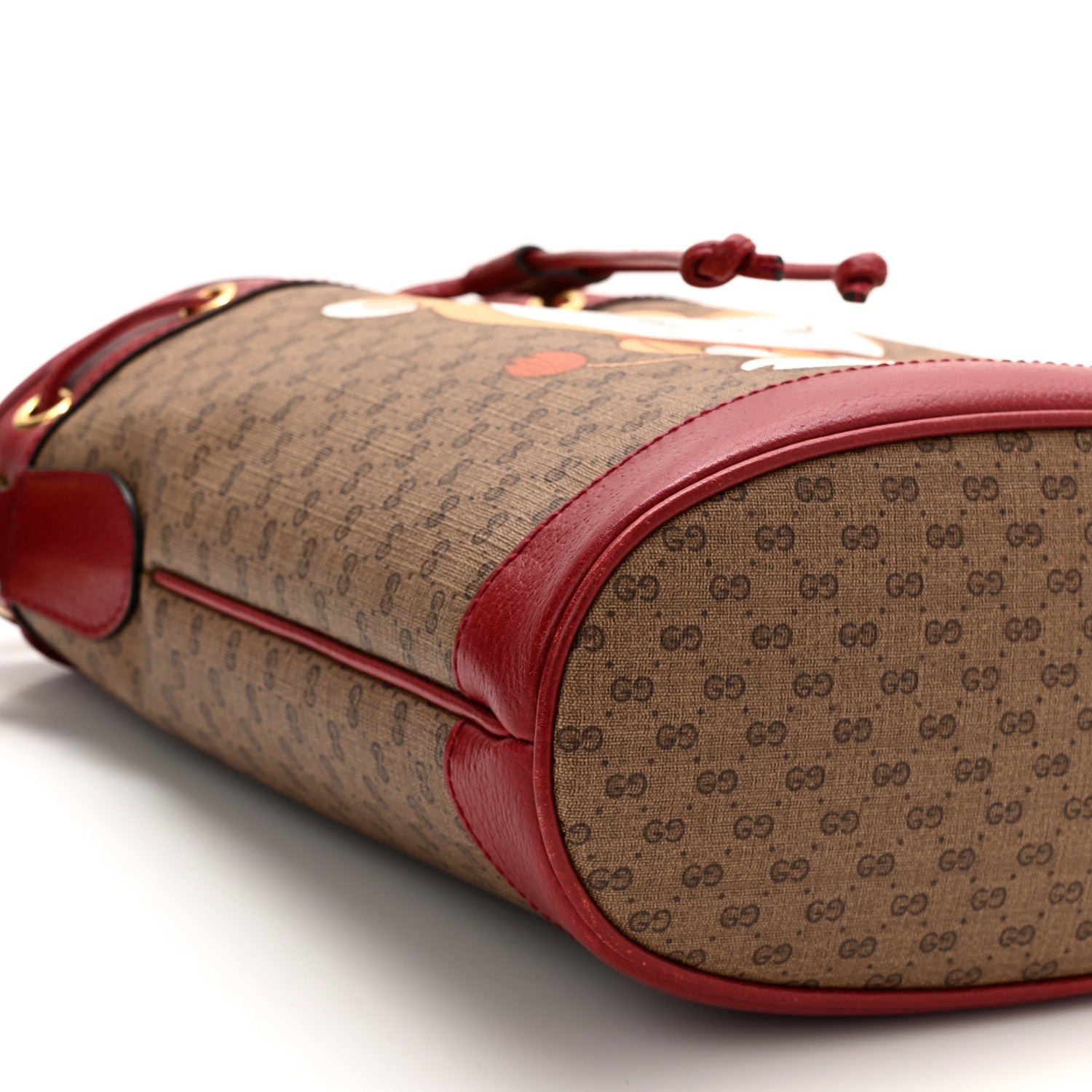 Gucci X DORAEMON Vintage GG Supreme Monogram Small Bucket Bag Beige Cherry Red 11 of 13