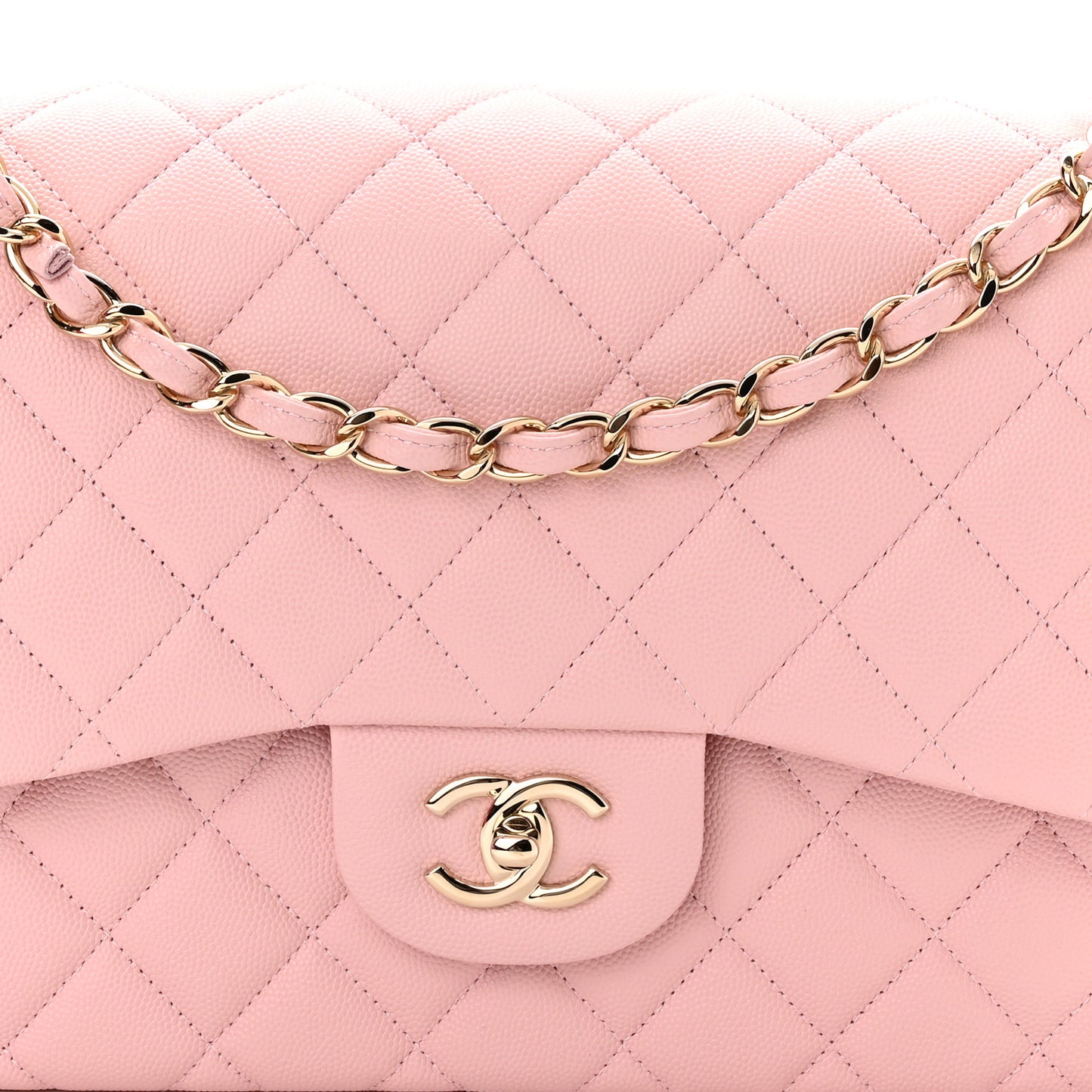 Caviar Quilted Jumbo Double Flap Light Pink
