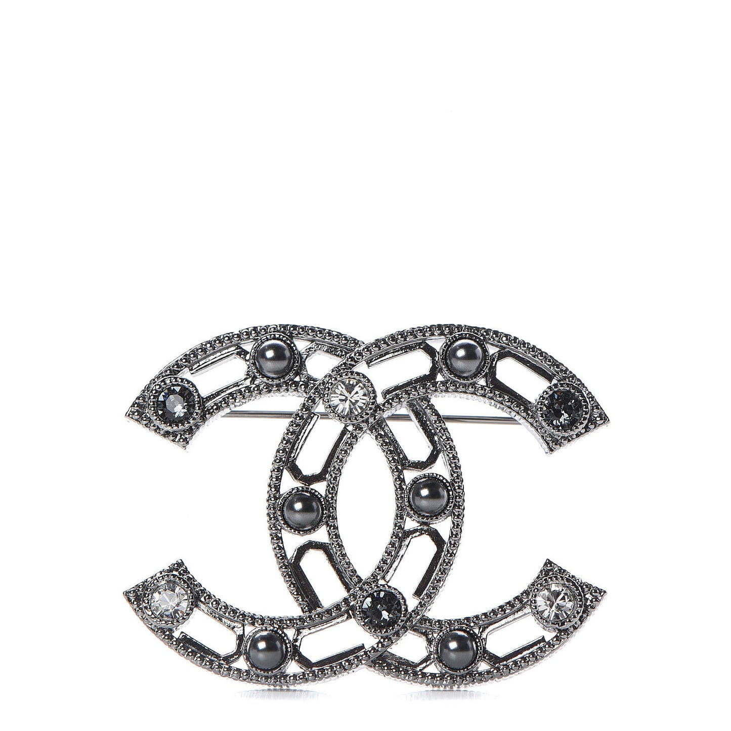 Ruthenium Pearl Crystal CC Brooch Silver