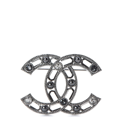 Chanel Ruthenium Pearl Crystal CC Brooch Silver 1 of 4