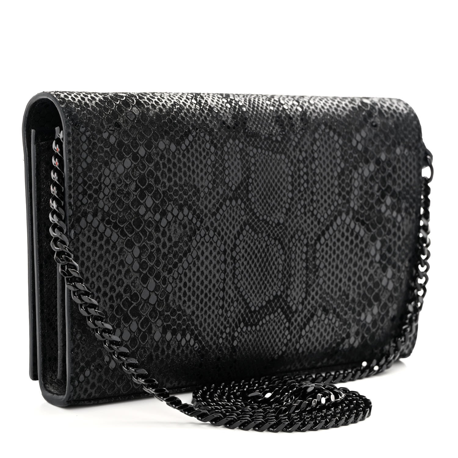 Saint Laurent Calfskin Snakeskin Effect Monogram Chain Wallet Black 3 of 10