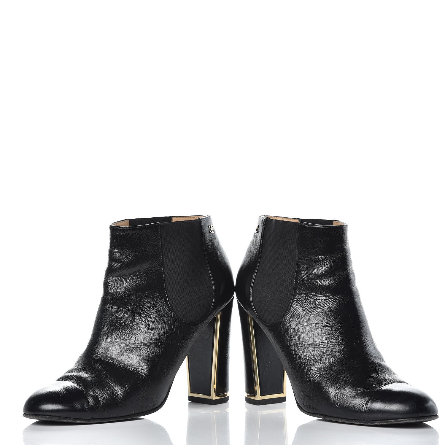 Chanel Crinkled Calfskin Cap Toe CC Short Ankle Boots 39 Black 6 of 12