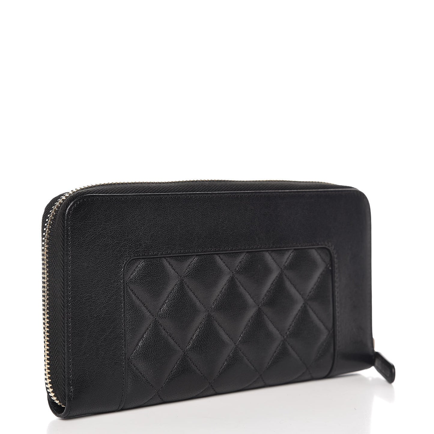 Sheepskin Quilted Large Gusset Mademoiselle Vintage Zip Around Wallet Black