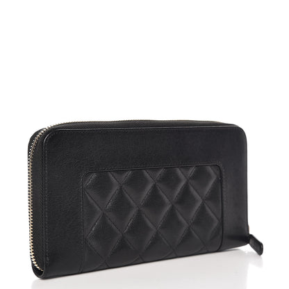 Chanel Sheepskin Quilted Large Gusset Mademoiselle Vintage Zip Around Wallet Black 3 of 12