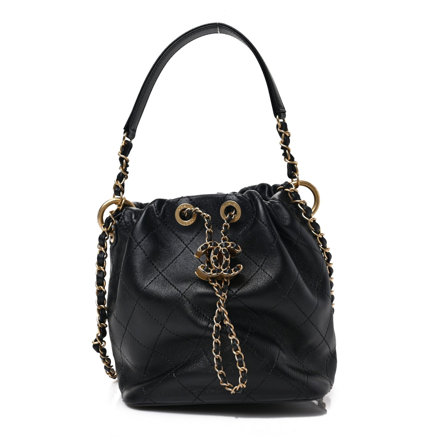 Lambskin Stitched Drawstring Bag Black