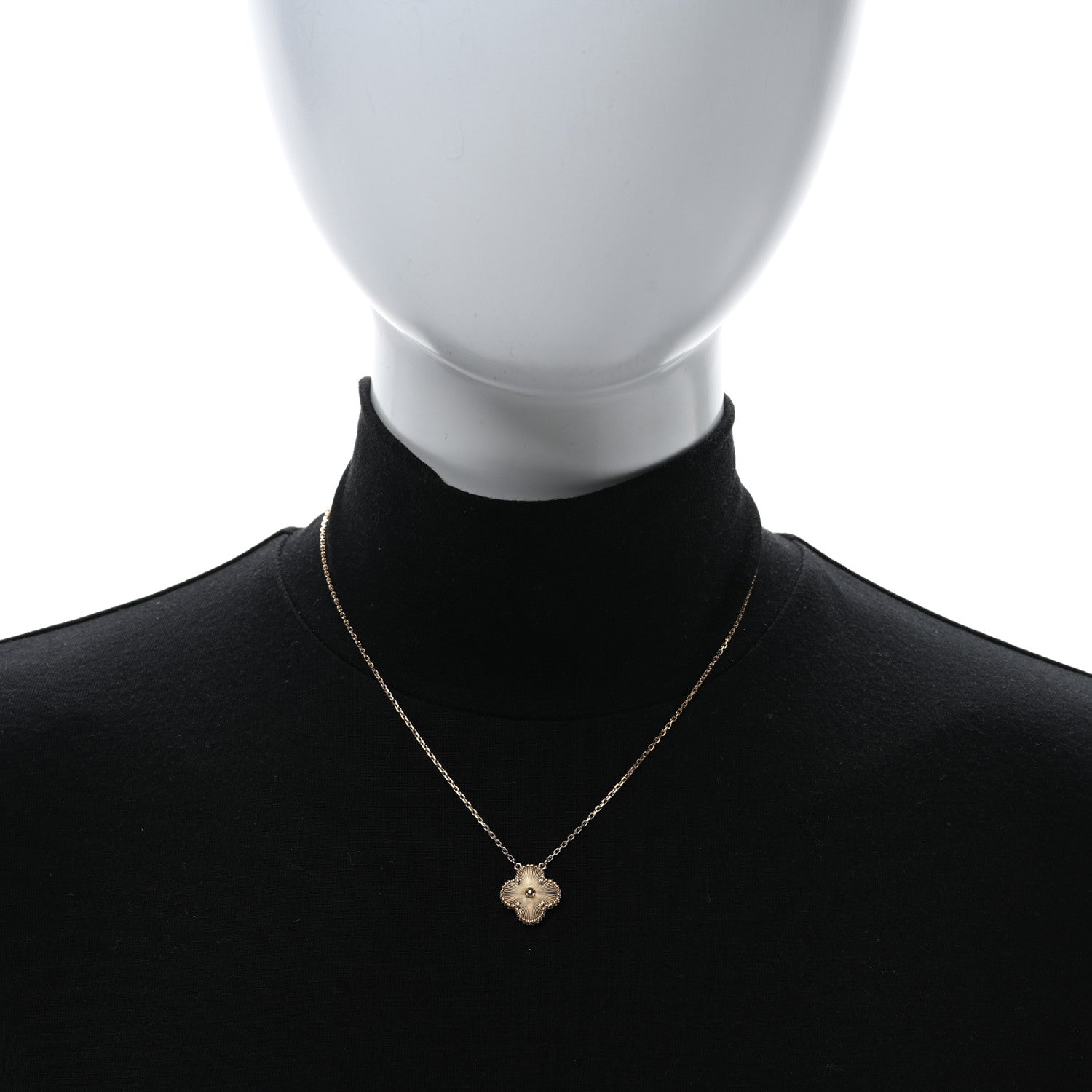 Van Cleef & Arpels 18K Yellow Gold Guilloché Vintage Alhambra Pendant Necklace 2 of 5