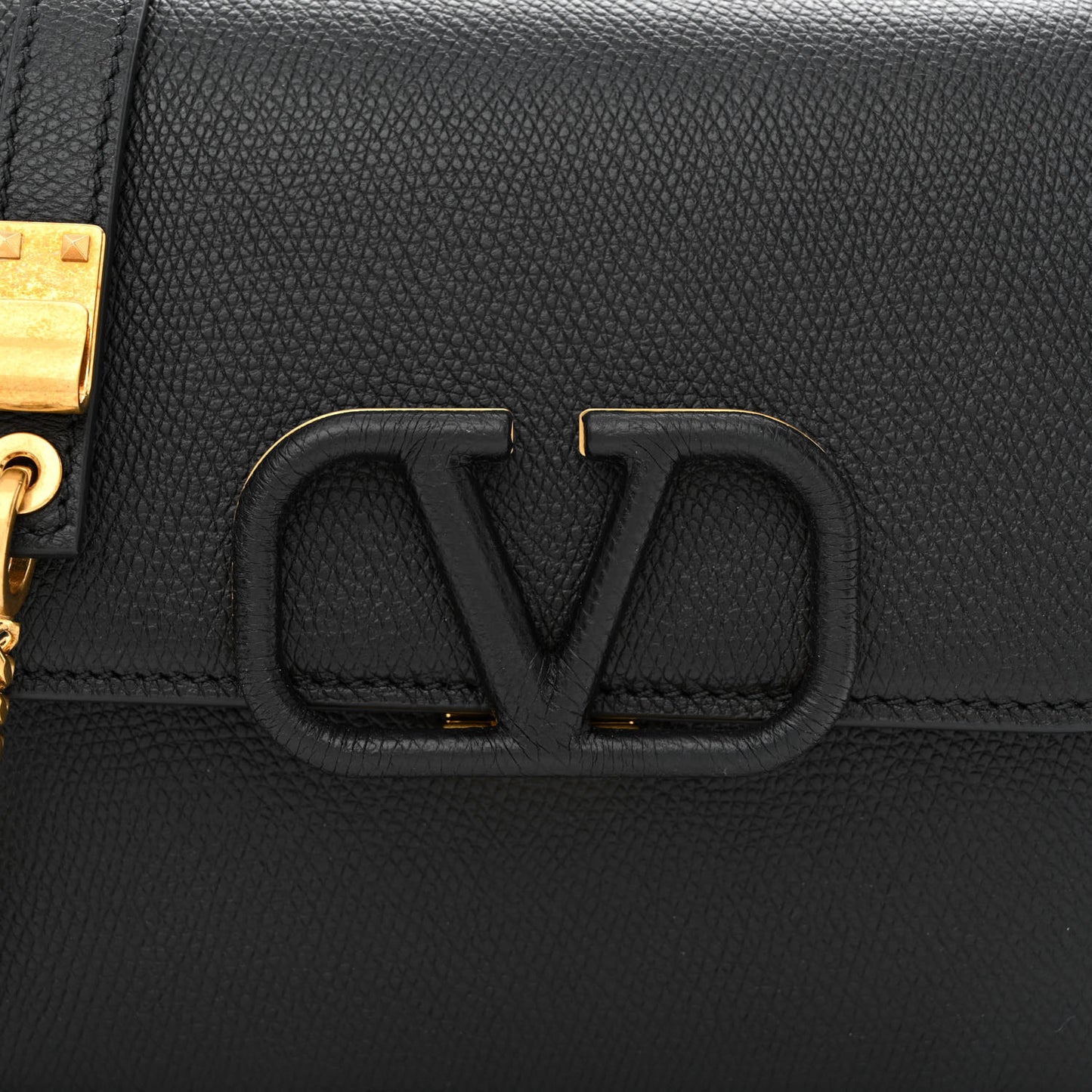 Grainy Calfskin Small VSling Shoulder Bag Black