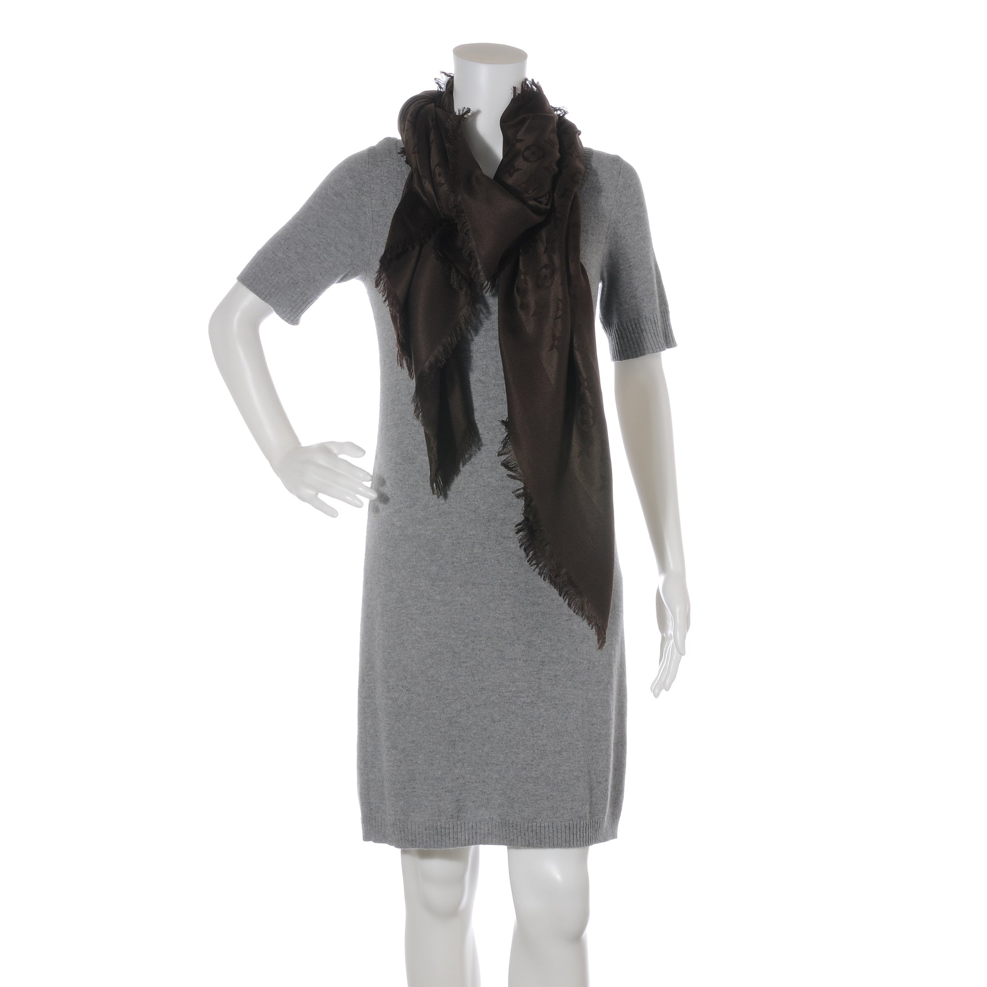 Louis Vuitton Silk Wool Monogram Denim Shawl Chocolate 3 of 6