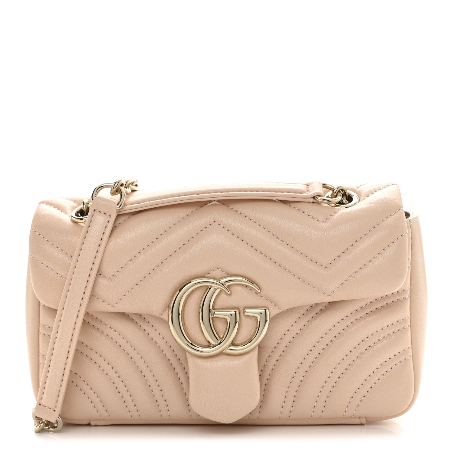 Gucci Lambskin Matelasse Small GG Marmont Shoulder Bag Pink Beige 1 of 10