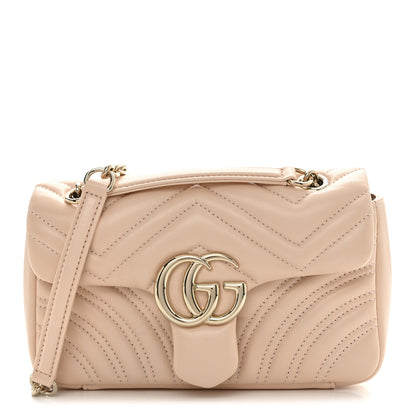Gucci Lambskin Matelasse Small GG Marmont Shoulder Bag Pink Beige 1 of 10
