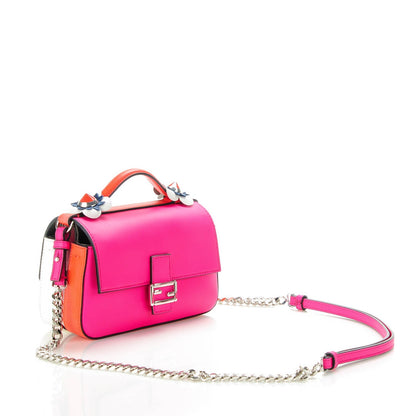 Fendi Vitello Dolce Nappa Flowerland Tri-Color Micro Double Baguette Fuxia White Ice Papavero 3 of 7