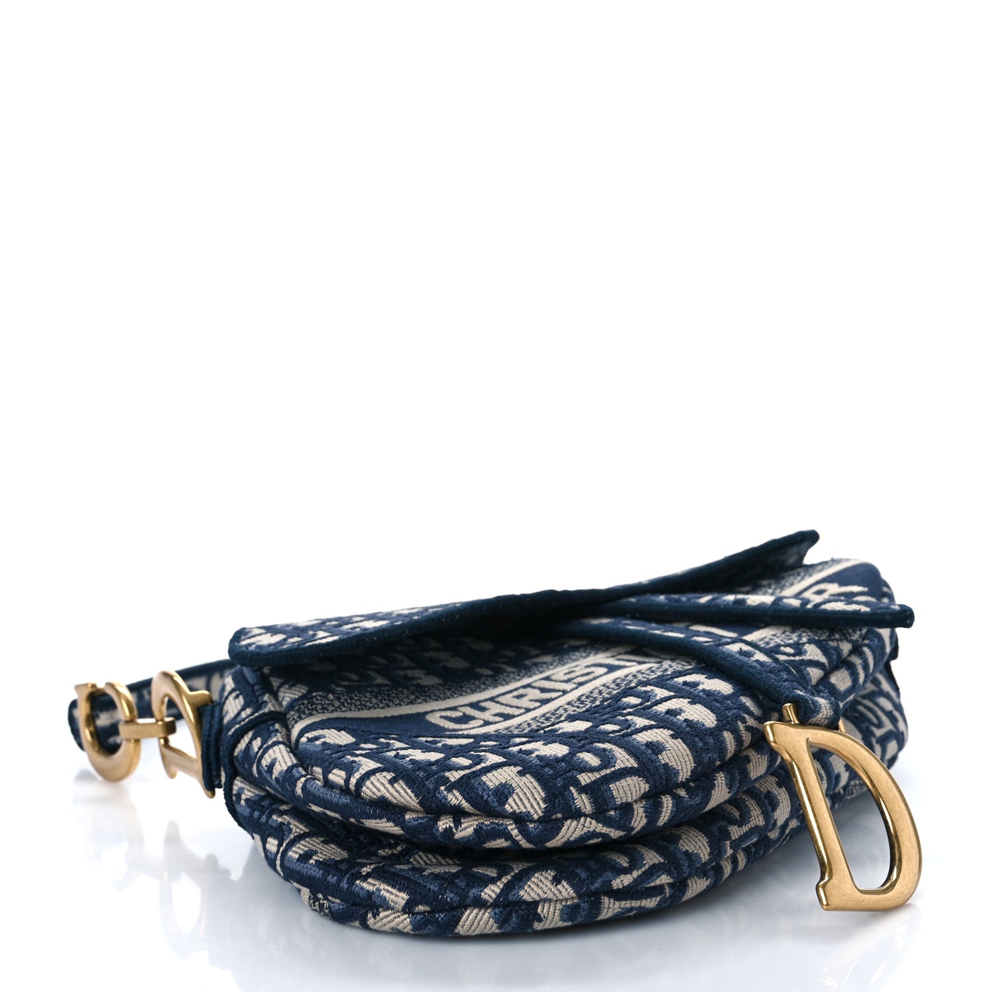 Oblique Embroidered Saddle Bag Blue