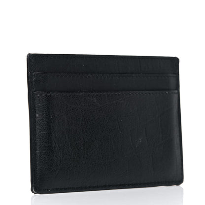 Saint Laurent Calfskin Crocodile Embossed Monogram Credit Card Case Black 3 of 11