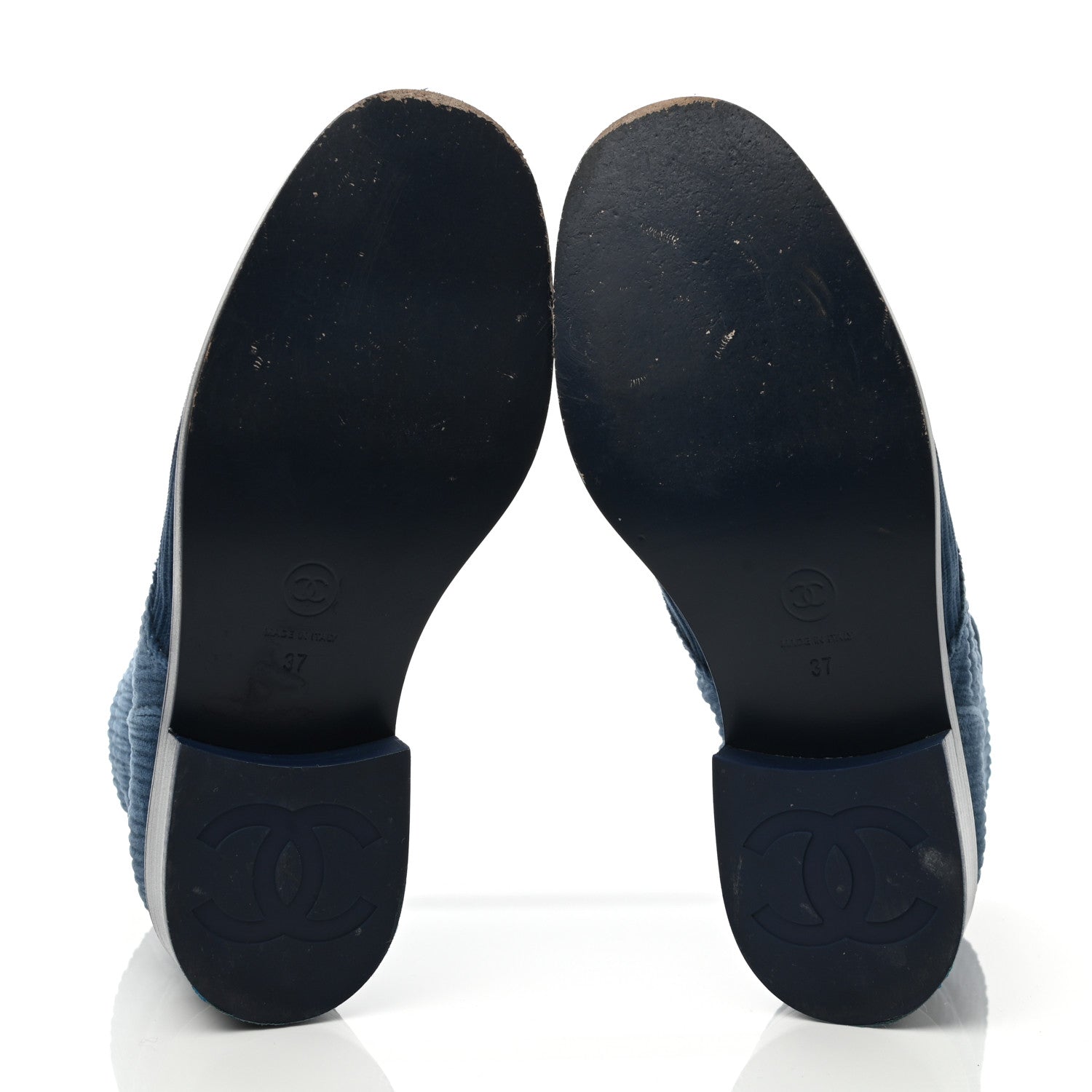 Chanel Velvet CC Combat Boots 37 Blue Black 5 of 9