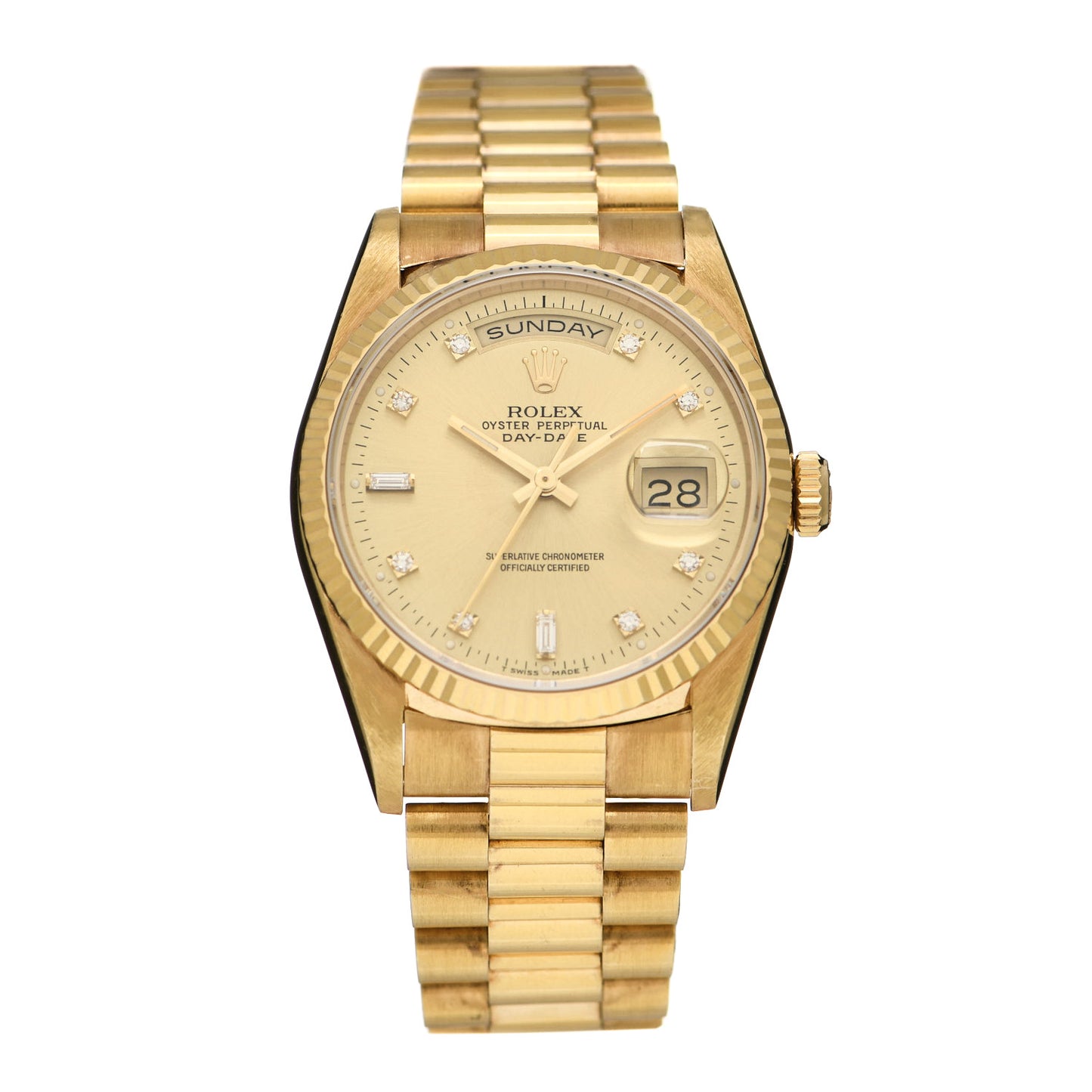 18K Yellow Gold Diamond 36mm Oyster Perpetual Day-Date President Watch Champagne 18238