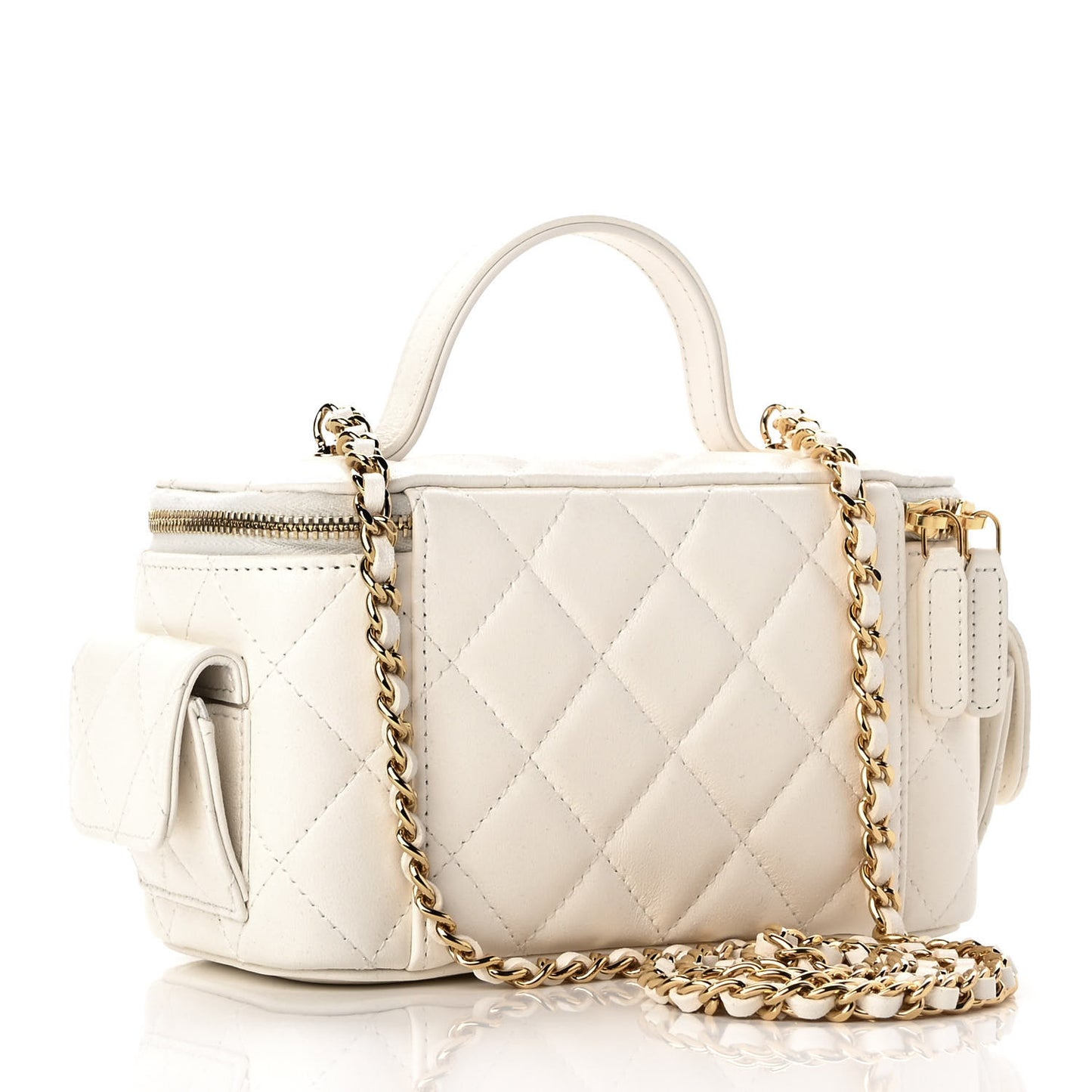 Lambskin Quilted Polly Pocket East West Top Vanity With Chain White