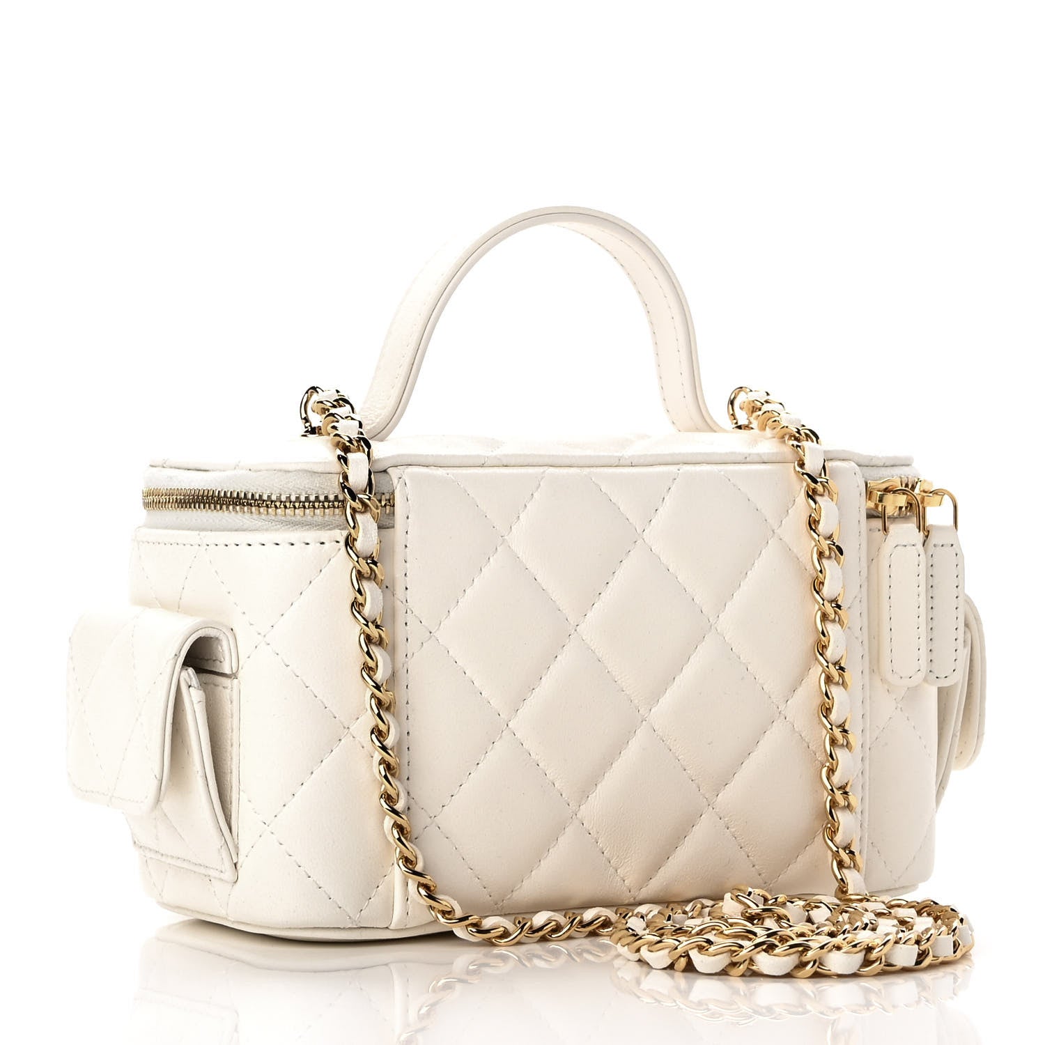 Chanel Lambskin Quilted Polly Pocket East West Top Vanity With Chain White 2 of 10