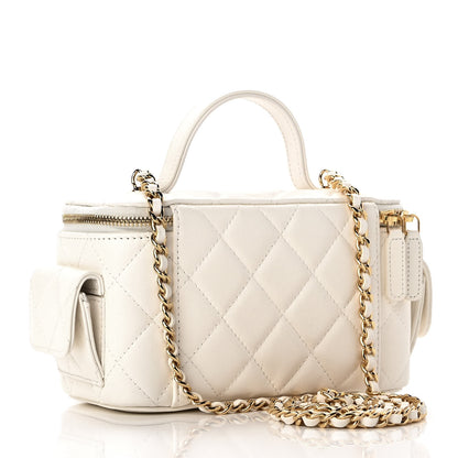 Chanel Lambskin Quilted Polly Pocket East West Top Vanity With Chain White 2 of 10