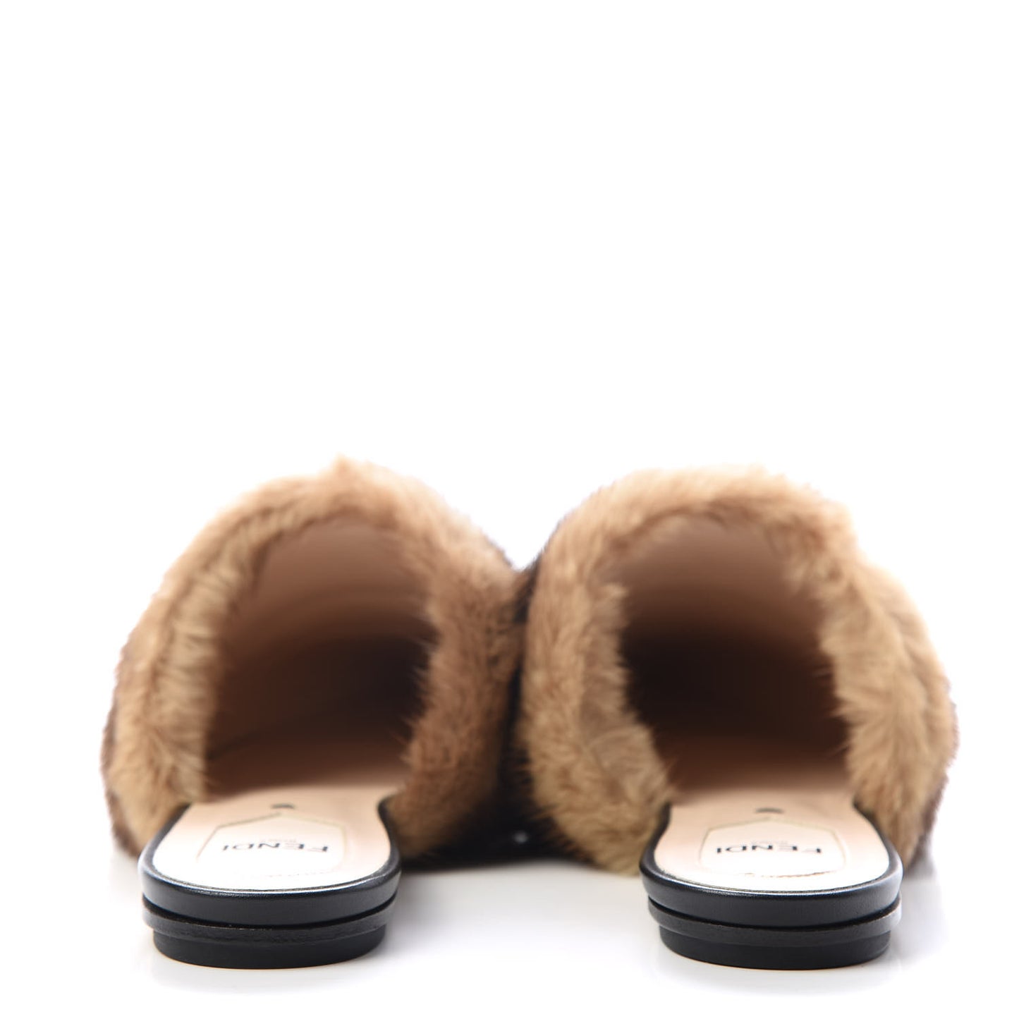 Calfskin Mink Fur FF Flat Mules 36 Black