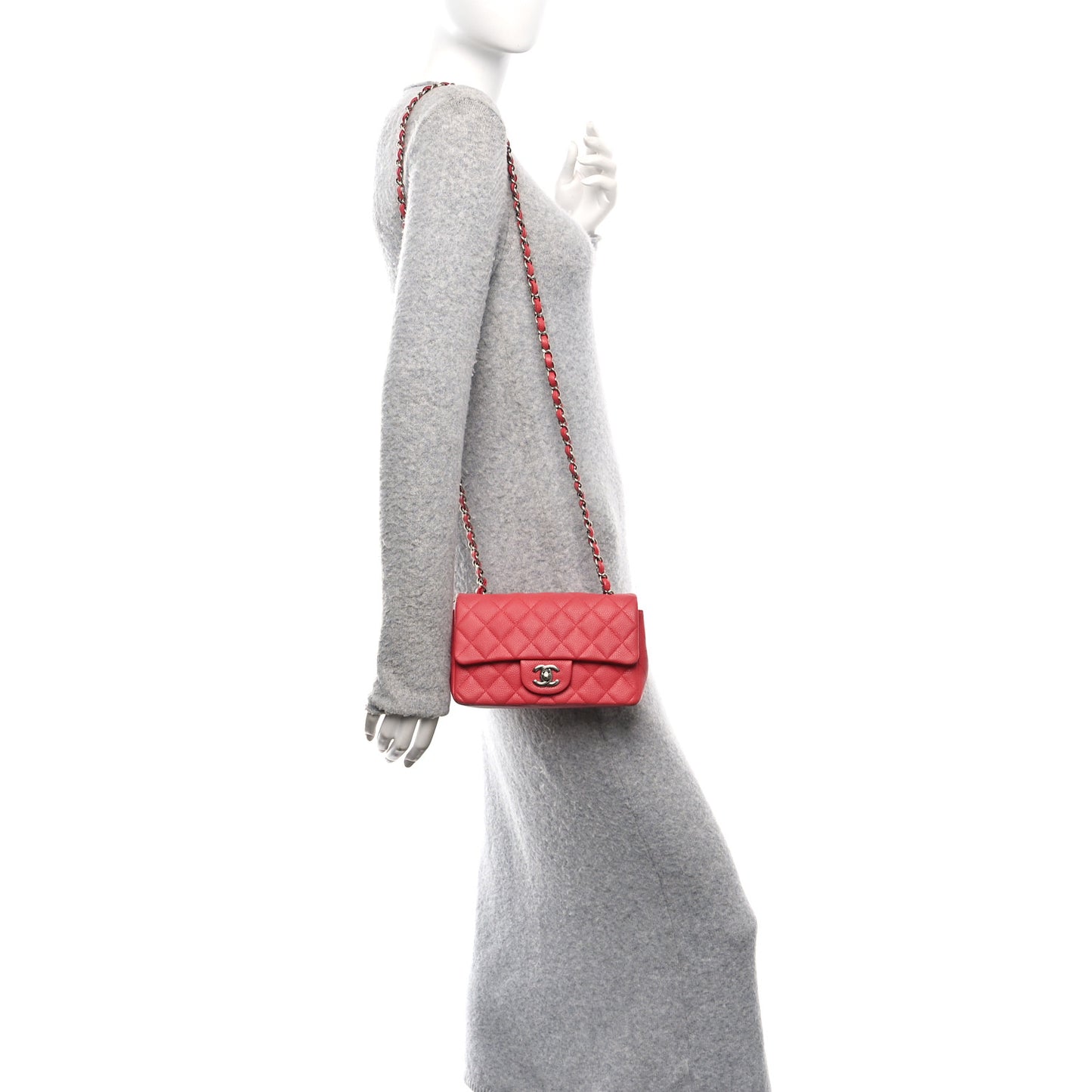 Caviar Quilted Mini Rectangular Flap Dark Pink