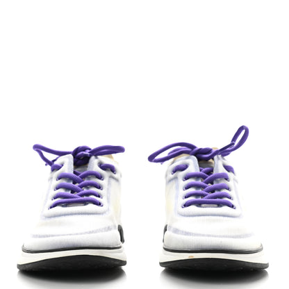 Chanel Calfskin Mesh Lyrca Womens Logo Sneakers 40 White Blue 2 of 7