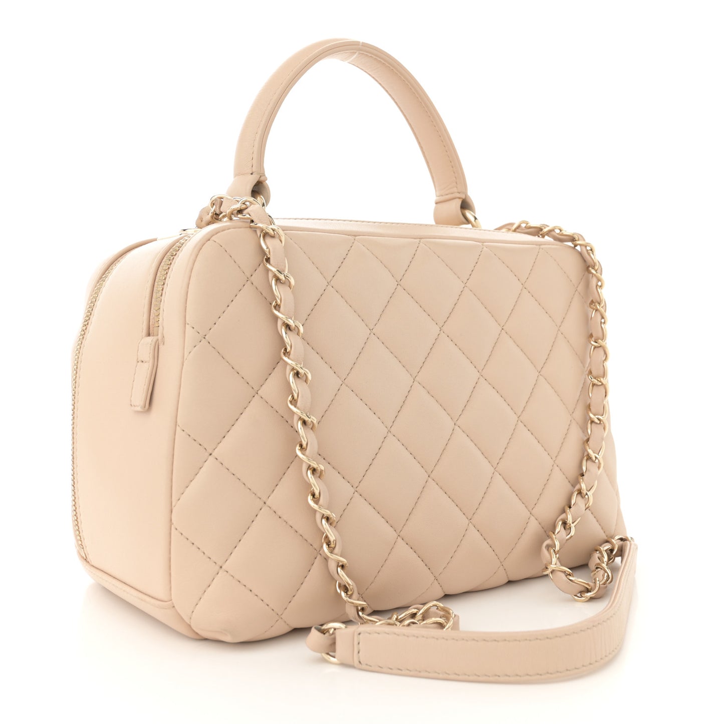 Lambskin Quilted Medium Trendy CC Bowling Bag Beige
