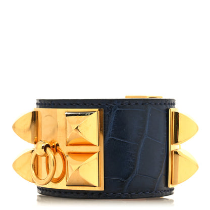 Hermes Shiny Alligator Collier De Chien CDC Bracelet L Bleu Encre 1 of 5