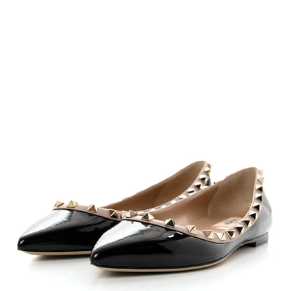 Valentino Garavani Patent Nappa Rockstud Ballerina Flats 38.5 Black Poudre 3 of 9