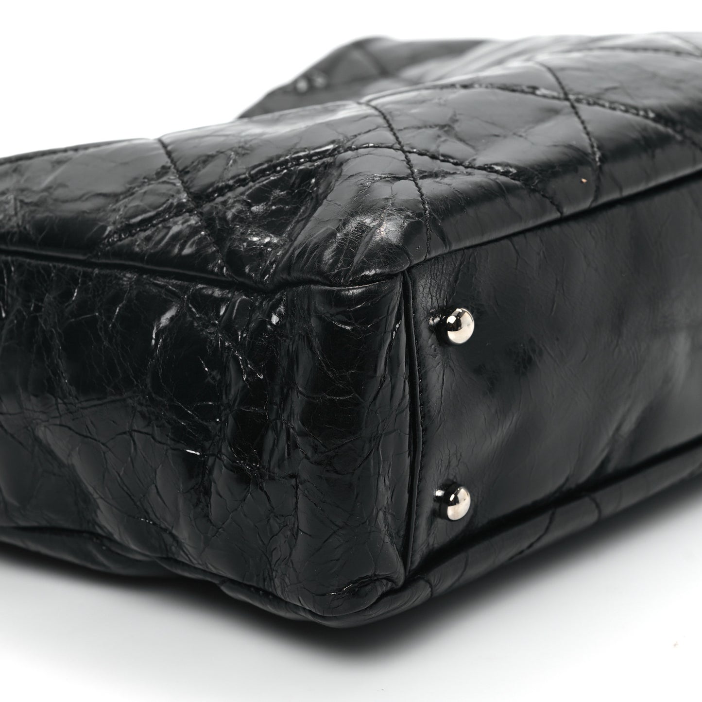 Glazed Calfskin Lambskin Quilted Portobello Tote Black Grey