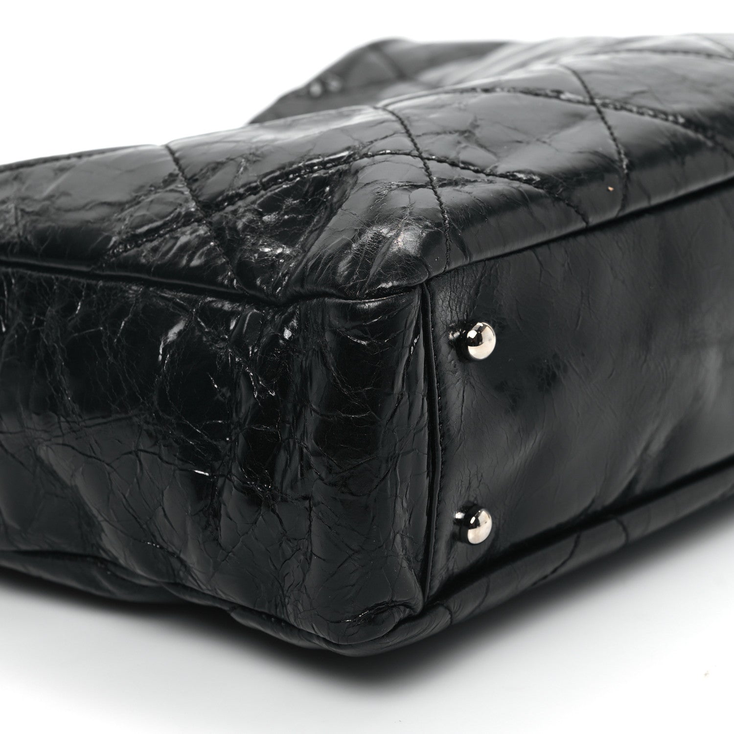 Chanel Glazed Calfskin Lambskin Quilted Portobello Tote Black Grey 9 of 11