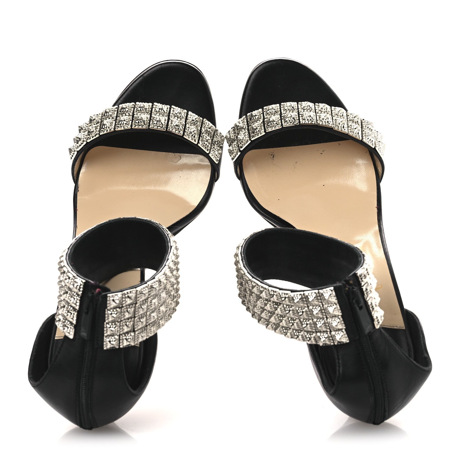 Christian Louboutin Nappa Priyadora 100 Studded Sandals 39 Black Silver 2 of 14