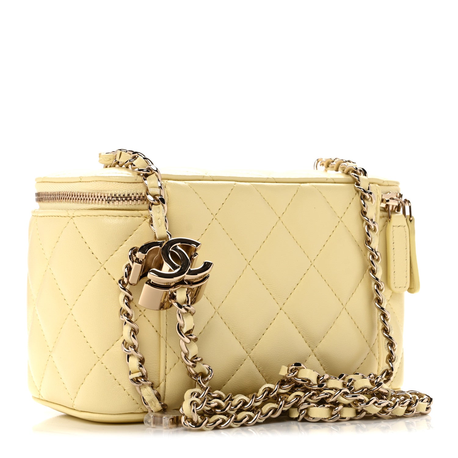 Chanel Lambskin Quilted Small Vanity Case With Chain Light Yellow 3 of 12