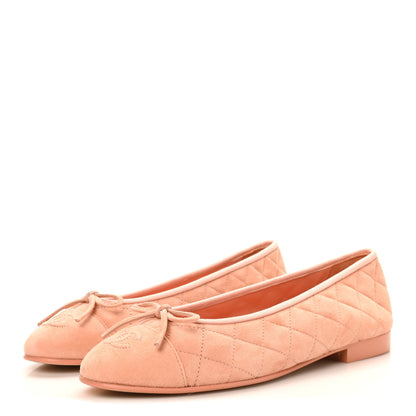 Chanel Suede Quilted Cap Toe CC Ballerina Flats 38 Light Orange 4 of 10