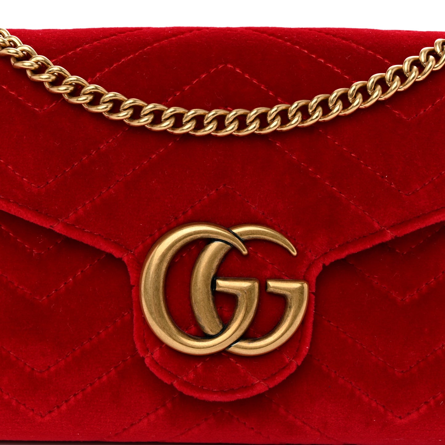 Velvet Matelasse GG Marmont Chain Wallet Hibiscus Red