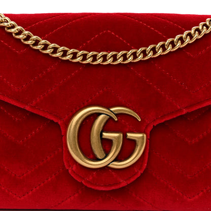 Gucci Velvet Matelasse GG Marmont Chain Wallet Hibiscus Red 8 of 11