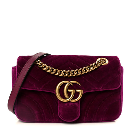 Gucci Velvet Matelasse Mini GG Marmont Shoulder Bag Fuchsia Violet Cyclamen 1 of 11