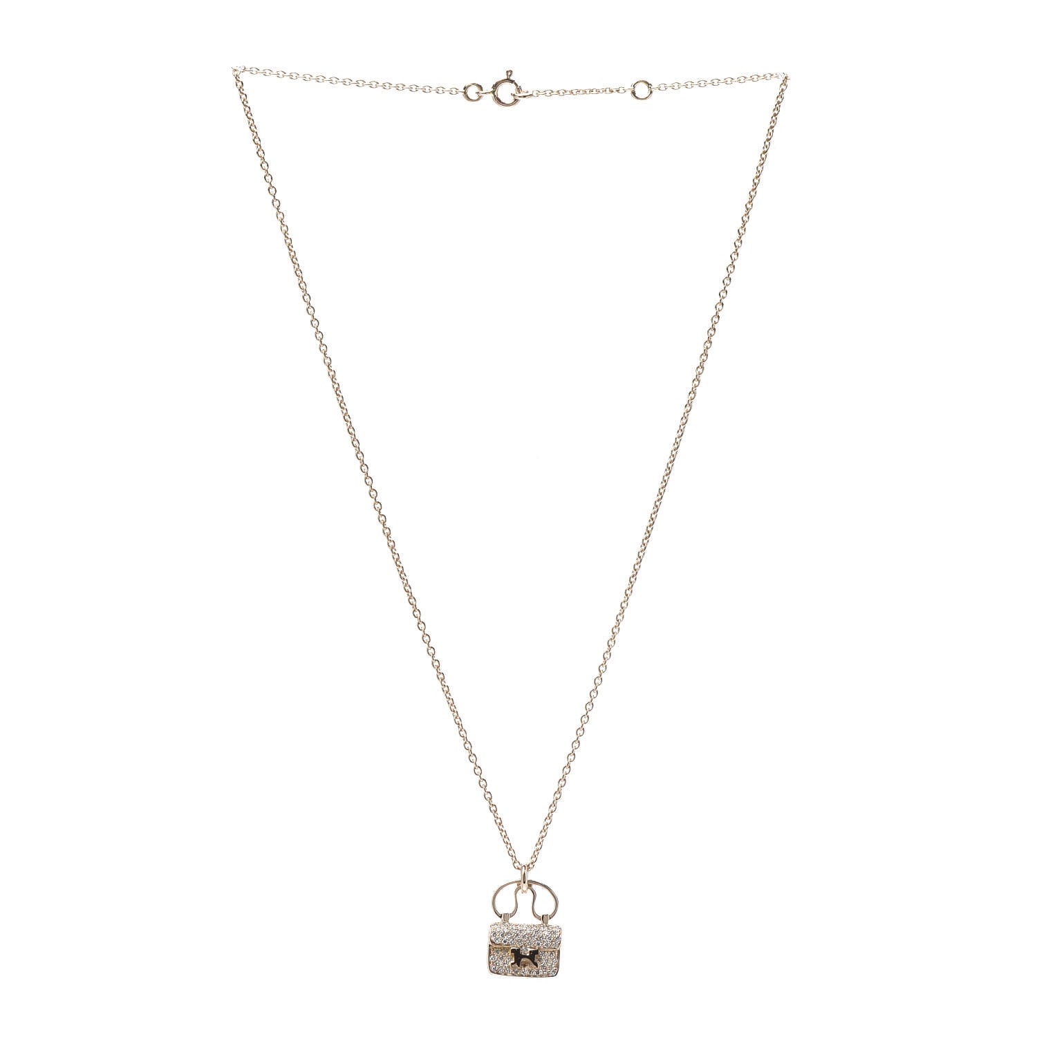 Hermes 18K Rose Gold Diamond Constance Amulette Pendant Necklace 3 of 6