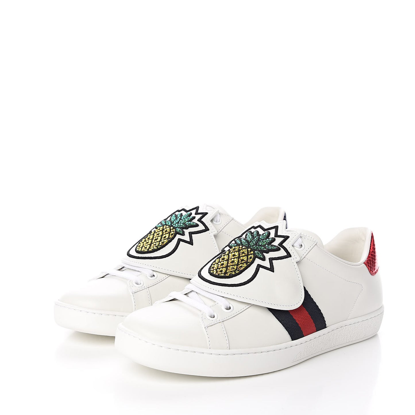 Calfskin Ayers Crystal Web Womens New Ace Pineapple Sneakers 38 White