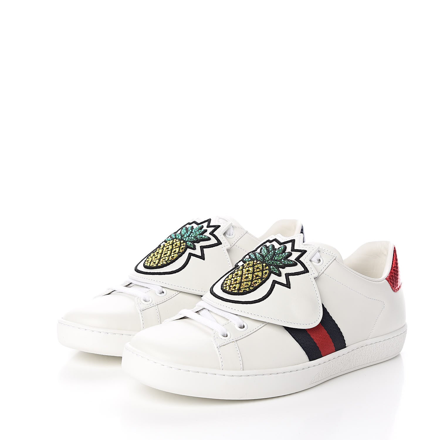 Gucci Calfskin Ayers Crystal Web Womens New Ace Pineapple Sneakers 38 White 3 of 11