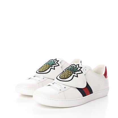 Gucci Calfskin Ayers Crystal Web Womens New Ace Pineapple Sneakers 38 White 3 of 11