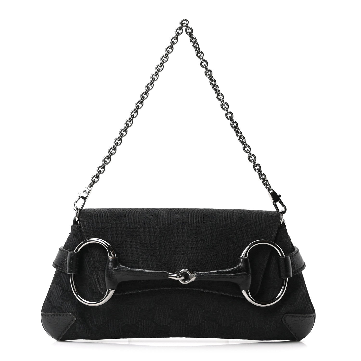Gucci Monogram Horsebit Chain Clutch Black 1 of 10
