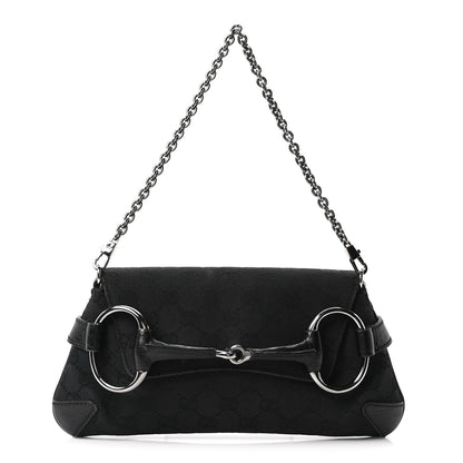 Gucci Monogram Horsebit Chain Clutch Black 1 of 10