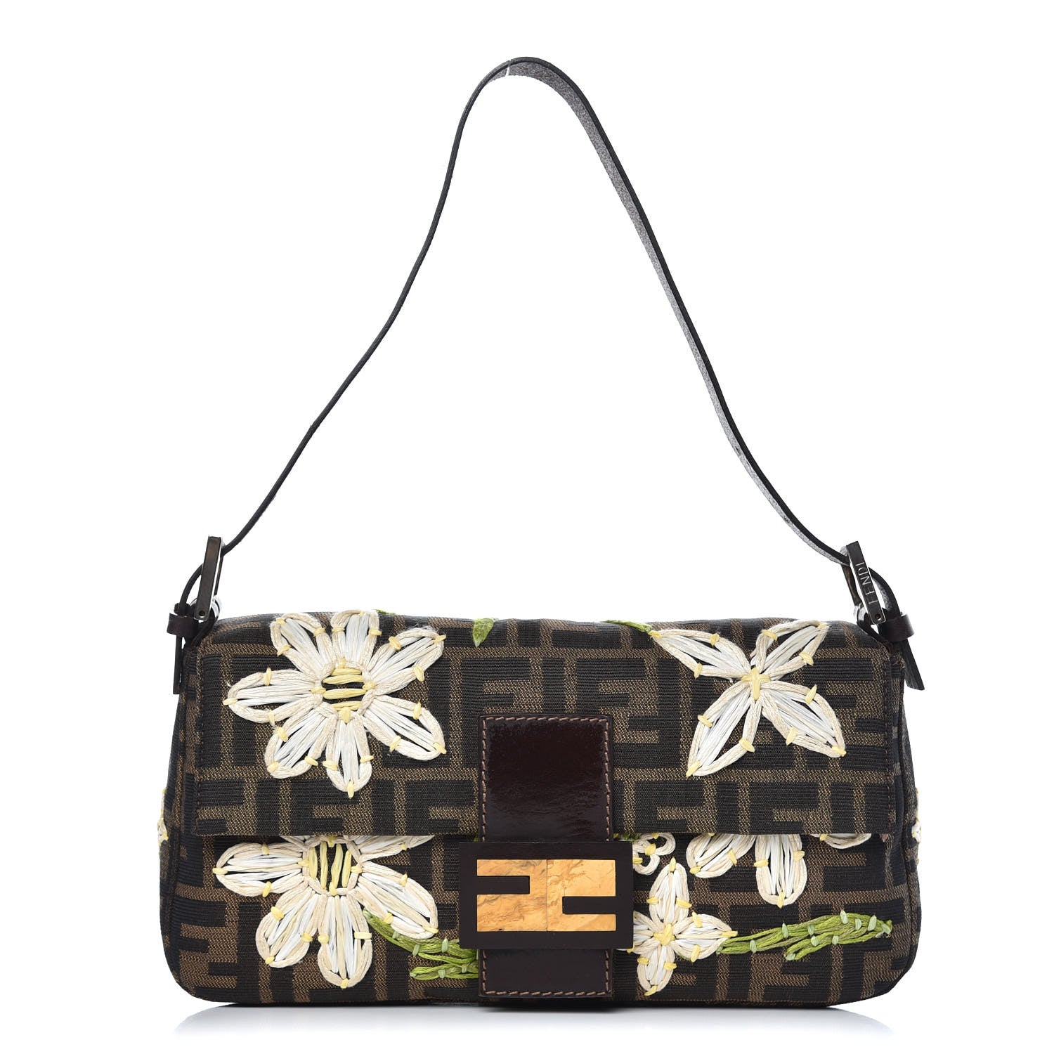 Fendi Zucca Flower Applique Baguette Tobacco 1 of 12