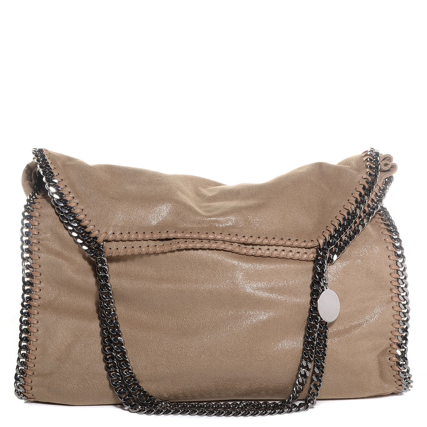 Faux Leather Shaggy Deer Falabella Foldover Tote Taupe