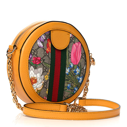 Gucci GG Supreme Monogram Flora Web Mini Ophidia Round Shoulder Bag Beige Multicolor Crop 3 of 11