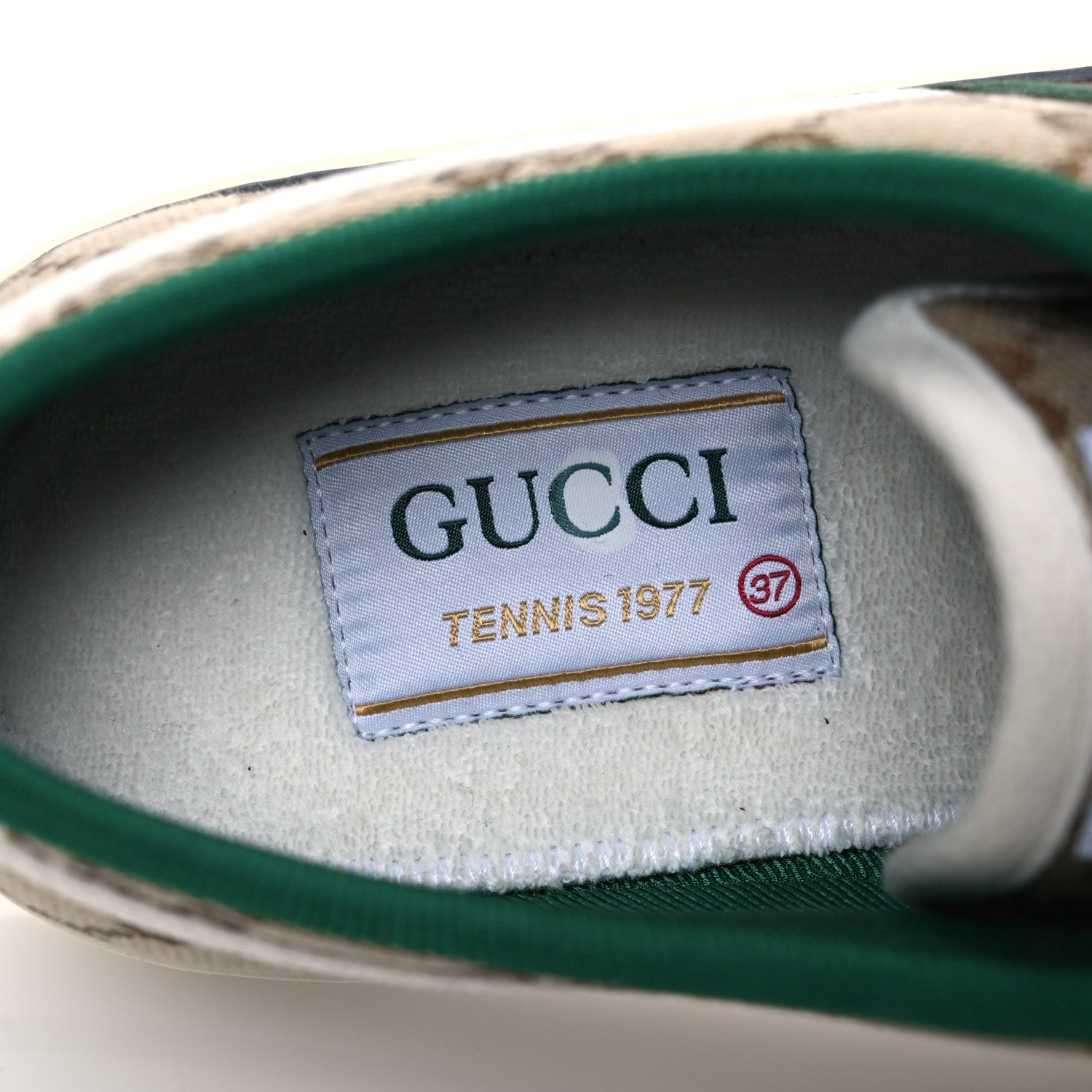 Gucci GG Monogram Web Womens 1977 Tennis Sneakers 37 Beige Ebony Mystic White 9 of 10